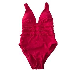Mimi Flamingo Womens One Piece Swimsuit Pink Ruffle V-Neck 900050231 DEFECT Sz 4